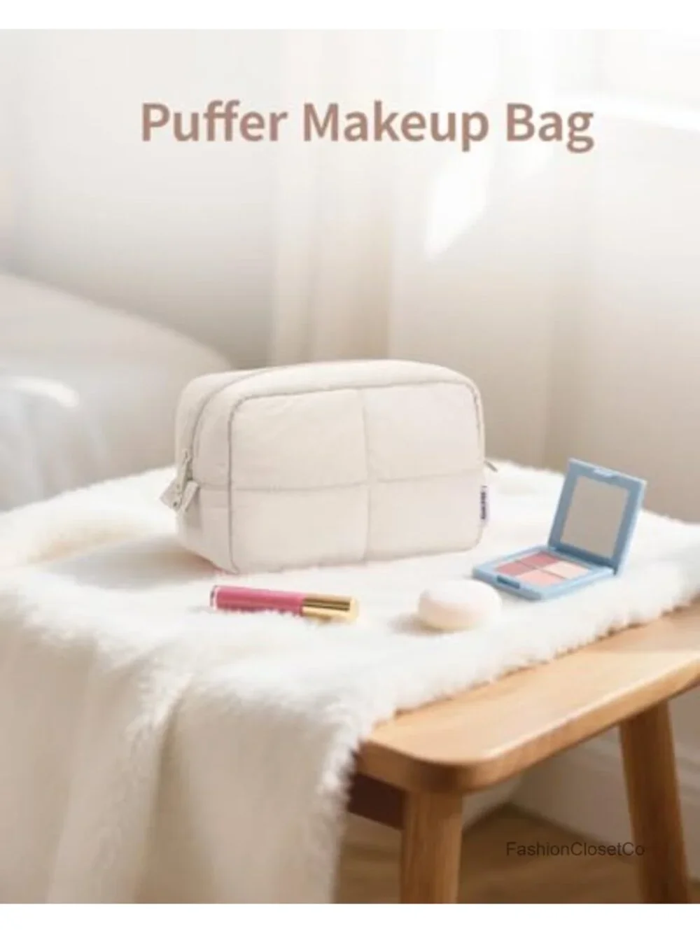 Puffy Quilted Makeup Bag Travel Toiletry Organizer Water-Resistant Nylon